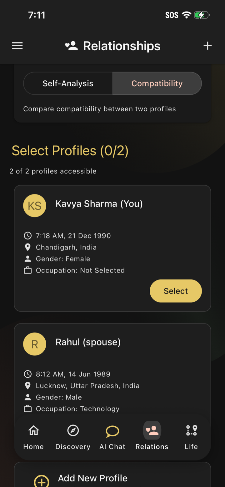 The Steer app's compatibility analysis between two saved profiles