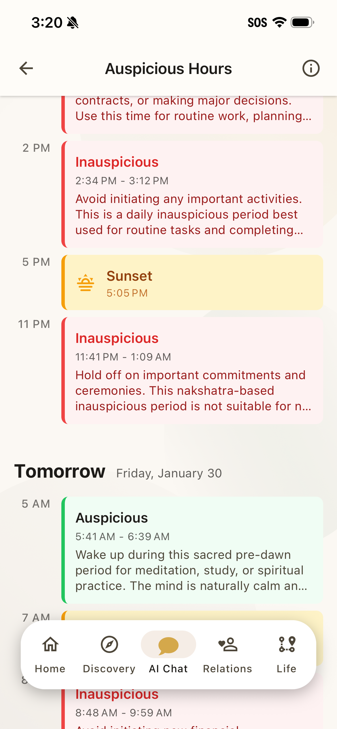 Steer auspicious hours timeline for planning important activities