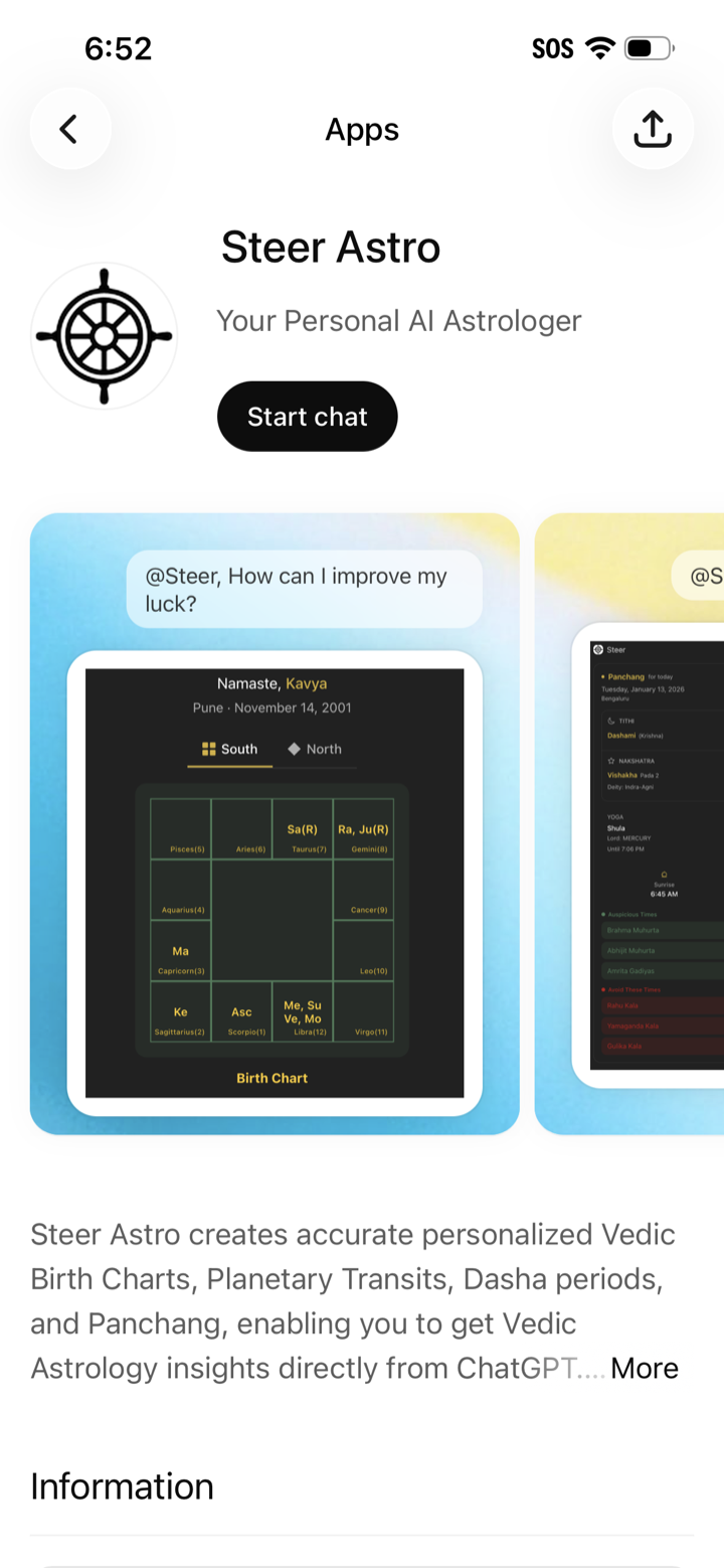 Steer Astro app page inside ChatGPT, ready to start