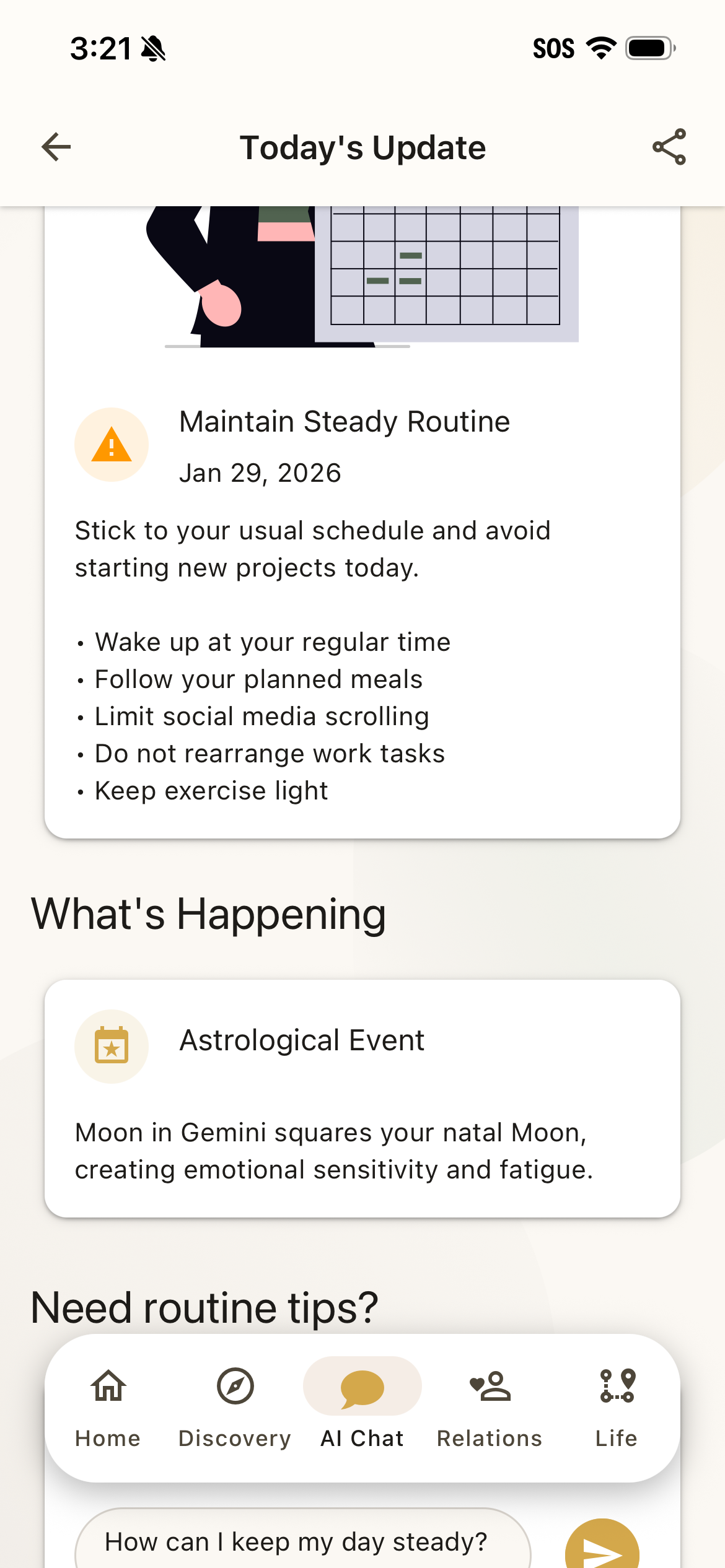 Steer app showing personalized daily guidance and superpower insights